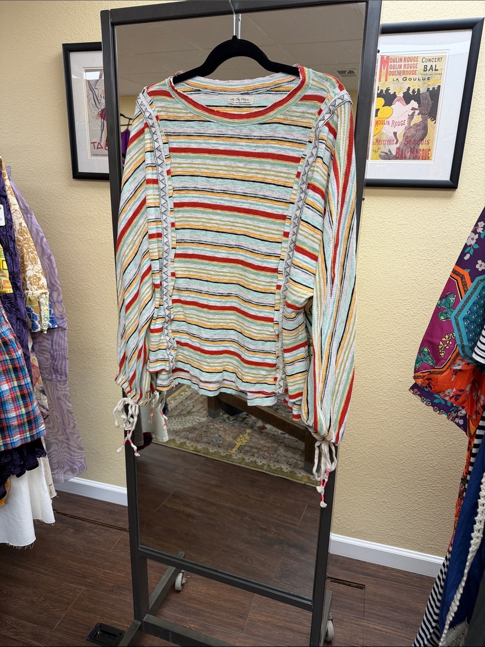 We The Free Multicolor Striped Long-Sleeve Tie Cuff Top